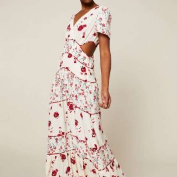 Ba&sh blush floral ecru maxi Women's Cut outs dress size 0/XS $525 - Picture 1 of 4